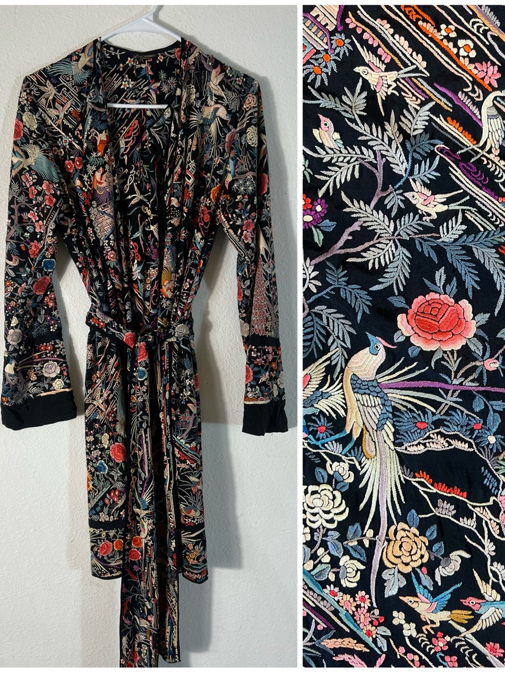 Vintage Hand-Embroidered Silk Wrap Robe Caravan Hong Kong Silk
